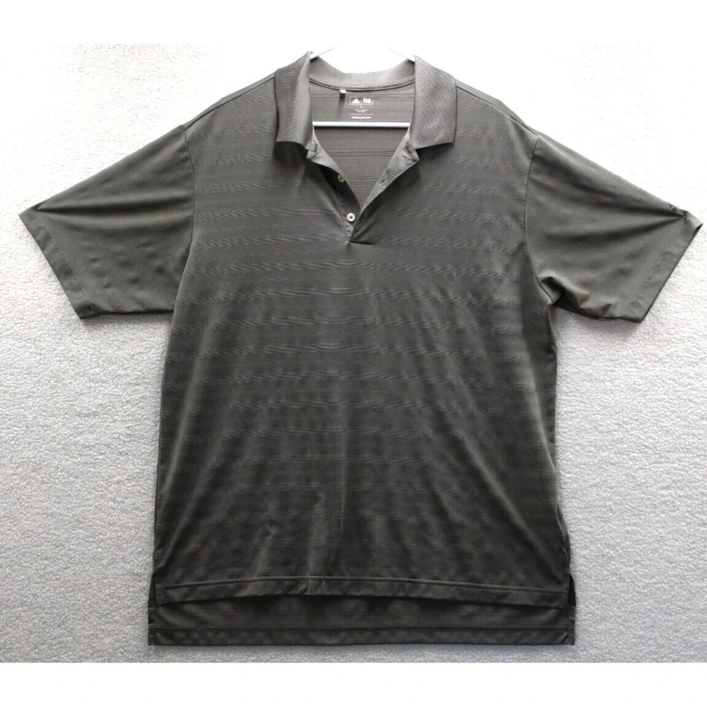 Adidas Golf Mens Polo Shirt‎ Gray Stripe Short Sleeve Performance Size L